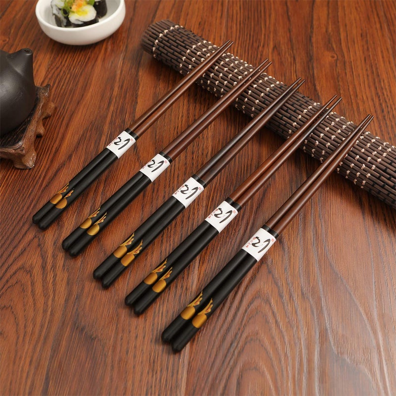 HuaLan Japanese Natural Wood Chopstick Set Reusable Classic Style Chopsticks Non-slip Design Chop Sticks 5 Pairs Gift Set - Image 5